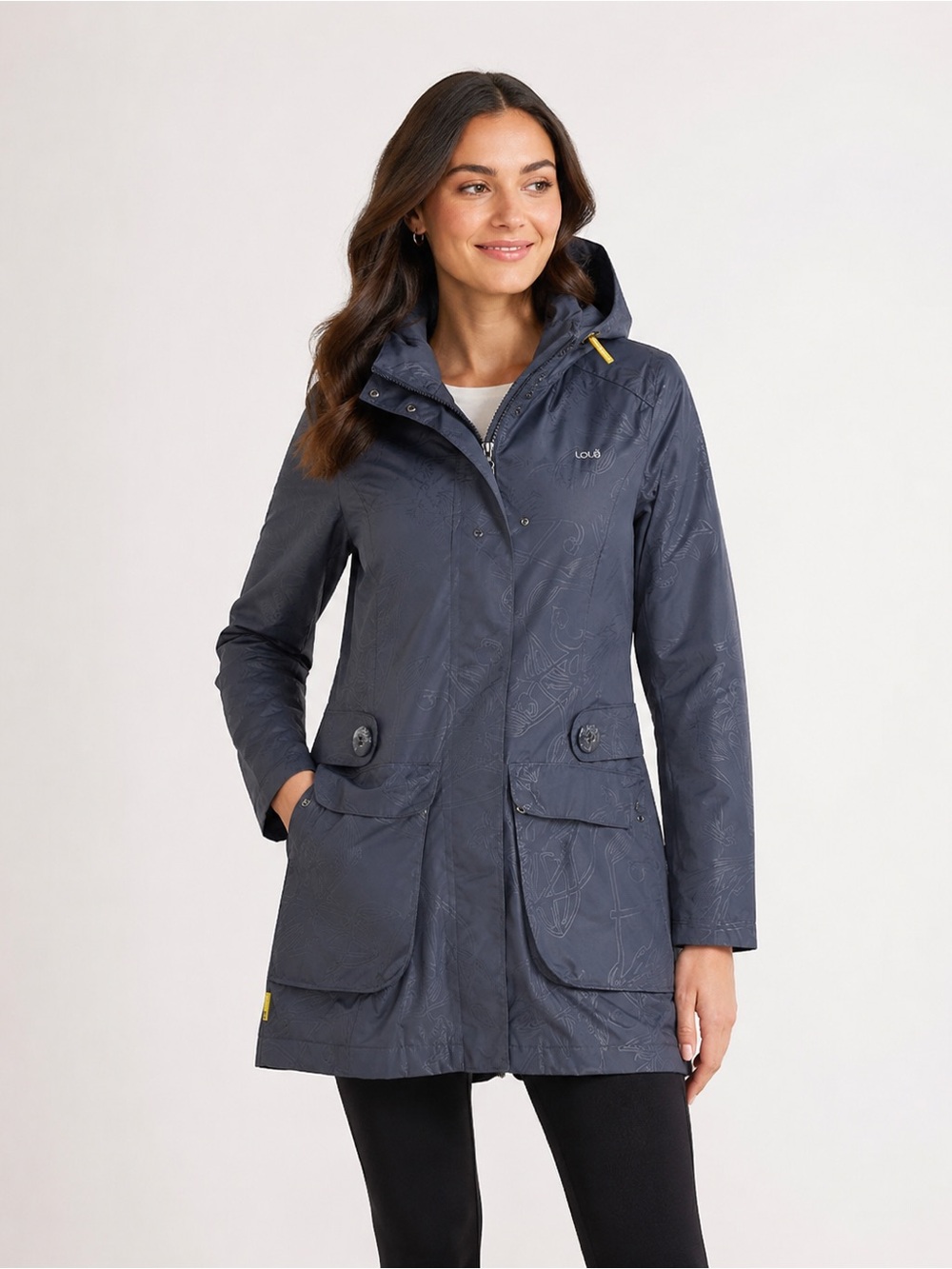 Lole Street Rain Jacket Womens Small Hooded Gray Waterproof Floral Print Coat